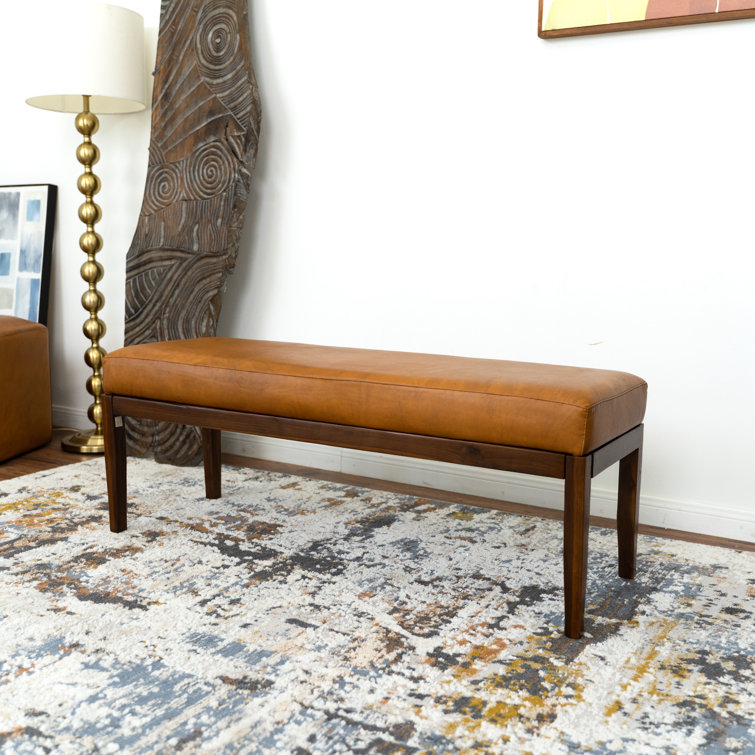 Wade Logan Breeanne Genuine Leather Upholstered Bench Reviews